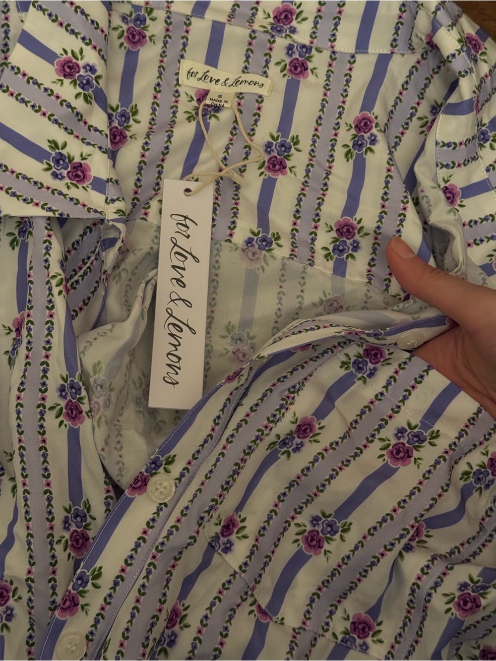 For Love & Lemons Lavender Stripe Floral Blouse - Picture 3 of 3